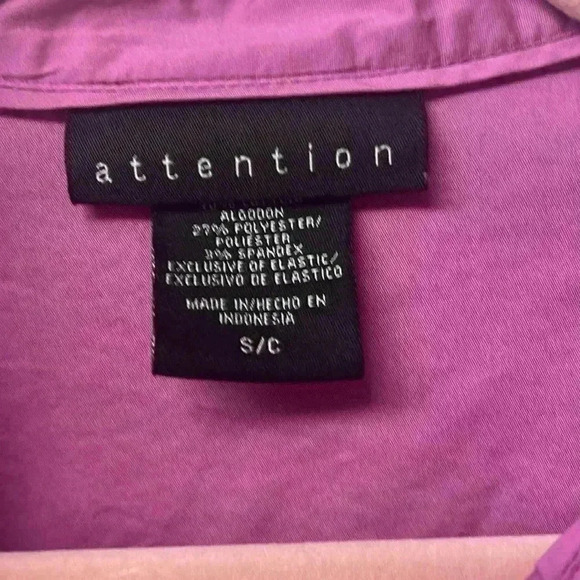 Attention Short Sleeve Button Down Ruched Detail Top Size Small Purple - Picture 2 of 6